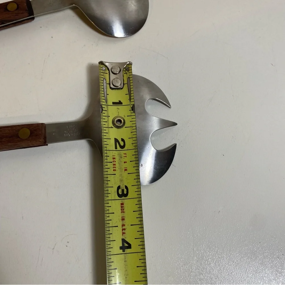 Vintage Barlow 1960s Japanese MCM Stainless Wood Salad Server Set 11” Length